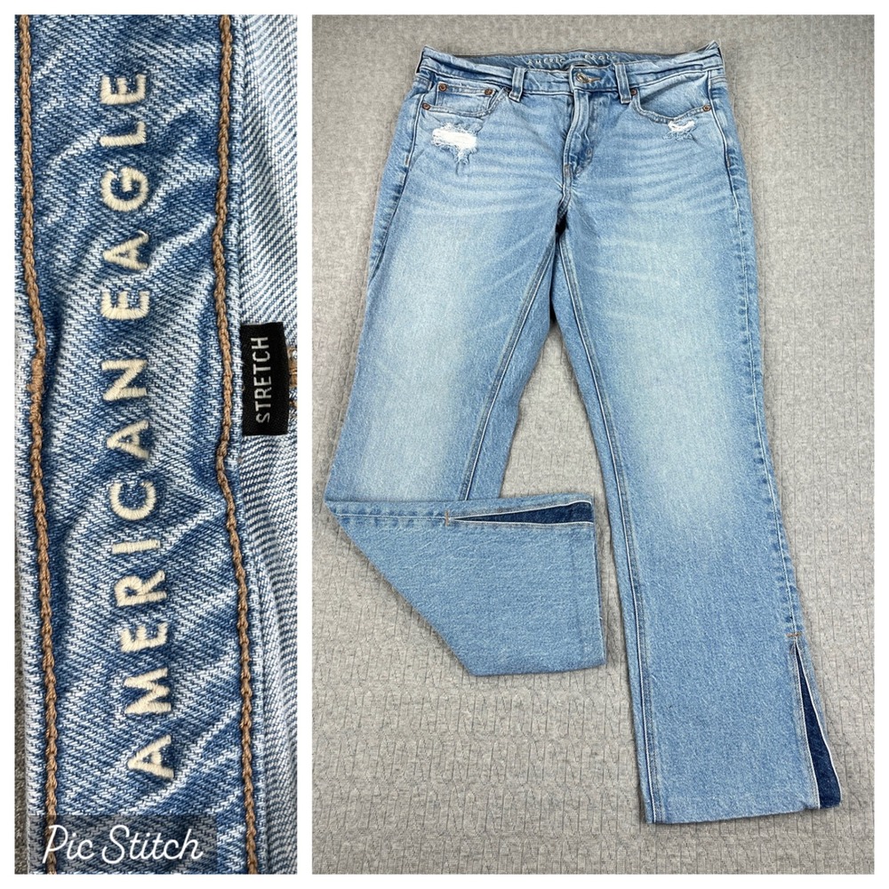 American Eagle Bootcut Skinny Kick Jeans Women 8/30X27 Light Wash Blue 90s
